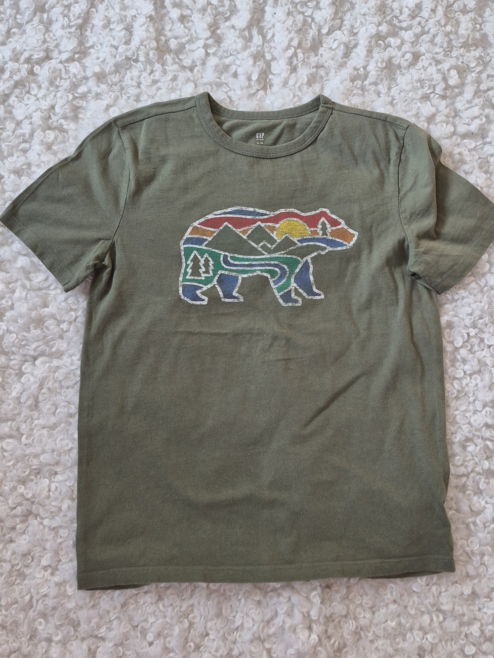 Gap Kids XL Olive Green Bear Sunset Landscape Graphic Tee Cotton Casual